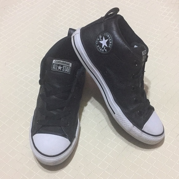 kids black leather converse